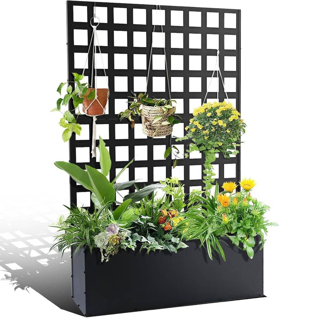 Galvanized Raised Garden Bed with Trellis, Privacy Screen Planter Box for Patio Balcony