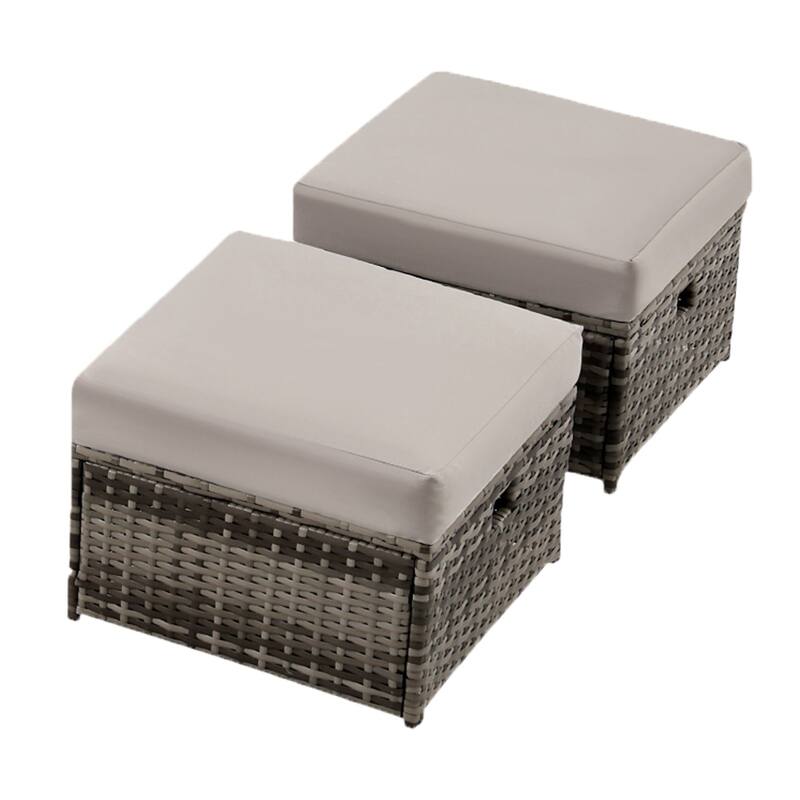2-PC Patio Wicker Ottomans--Clearance