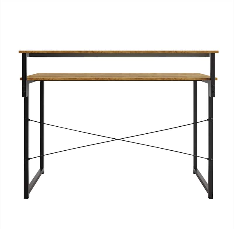CraftPorch Minimalist 47-Inch Metal Computer Desk With Shelf - Light Oak