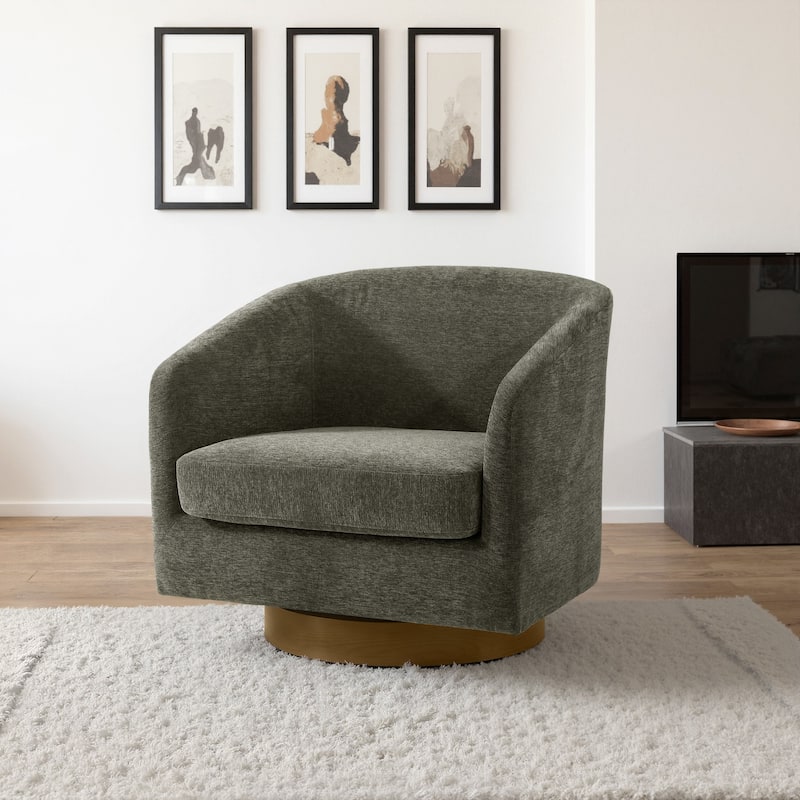 Faux Leather Wide Seat Swivel Barrel Chair