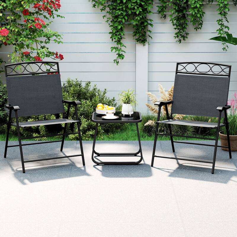 Gymax 4 Pack Patio Folding Chairs w/ Backrests & Armrests Metal Frame