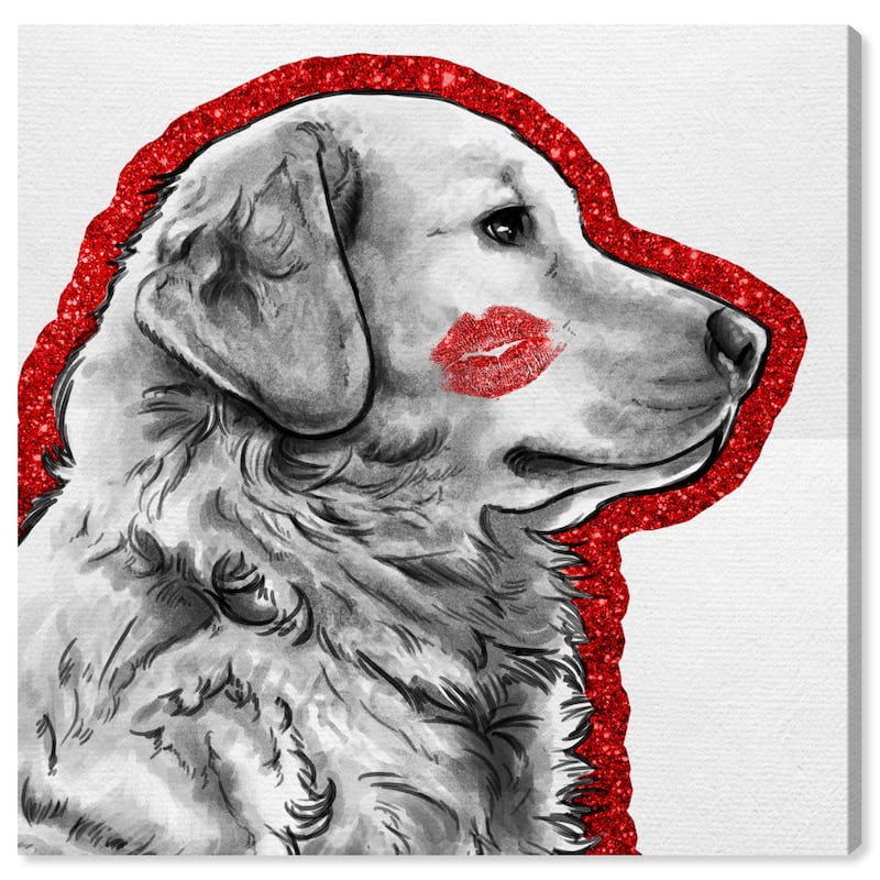 Wynwood Studio Canvas Fashion and Glam Kissing the Gold RED Gray and Light Gray Glam Wall Art Canvas Print