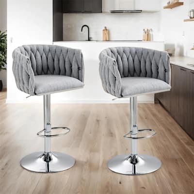 Adjustable Height Fabric Swivel Bar Stools w/ Back & Footrest,Set of 2
