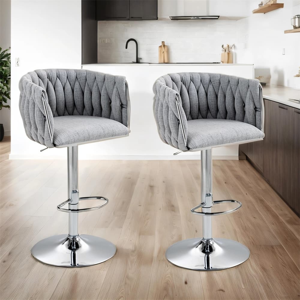 Adjustable Height Fabric Swivel Bar Stools w/ Back & Footrest,Set of 2