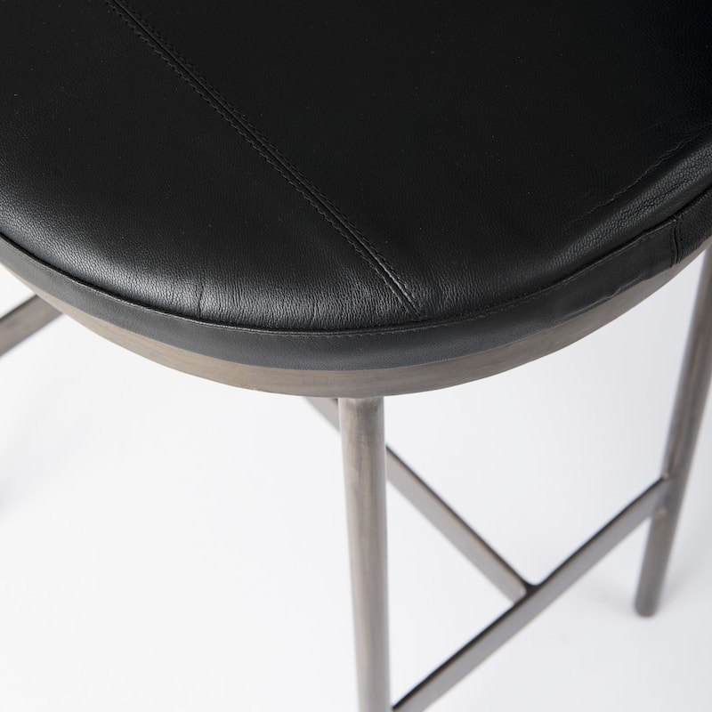 Millie Black Genuine Leather Seat with Nickel Metal Frame Counter Stool