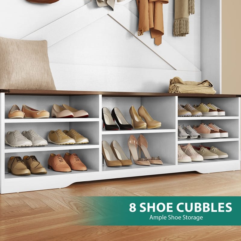 Moasis Farmhouse Hall Tree with Bench and Shoe Storage with 10 Hooks for Entryway