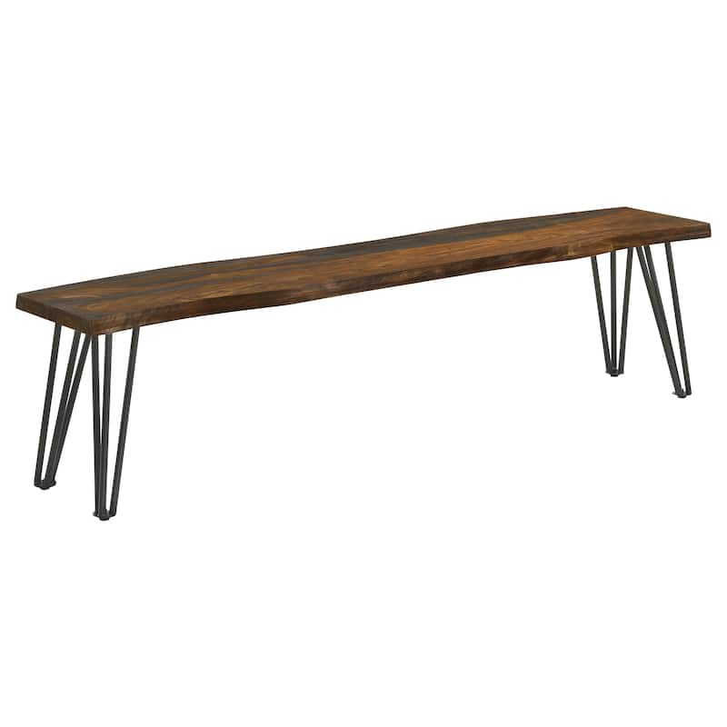 Neve Grey Sheesham Live Edge Wood Dining Bench Hairpin Legs - Single - Grey Sheesham - Short