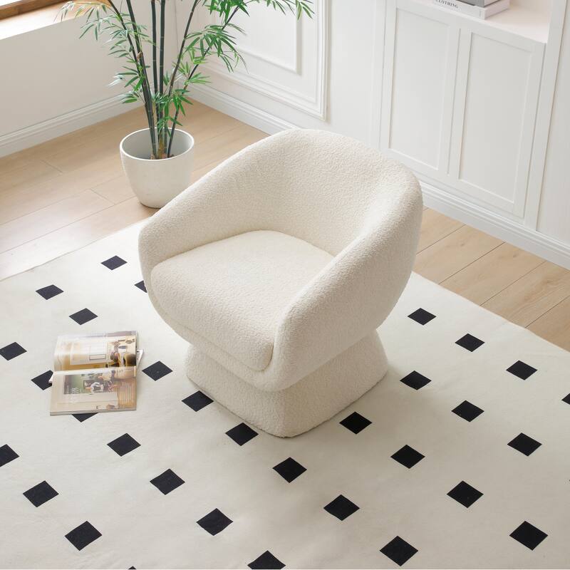 Comfy Boucle Upholstered Leisure Armchair, Square Accent Chair with Solid Wood Frame, Ergonomic Reading Sofa Chair