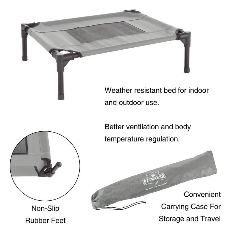 Petmaker Steel Frame Elevated Dog Bed with Non-Slip Feet - Indoor/Outdoor Puppy Cot for Pets