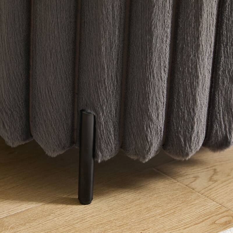 22.05"Wide Upholstered Round Pouf Ottoman Foot Rest with Black Metal Legs