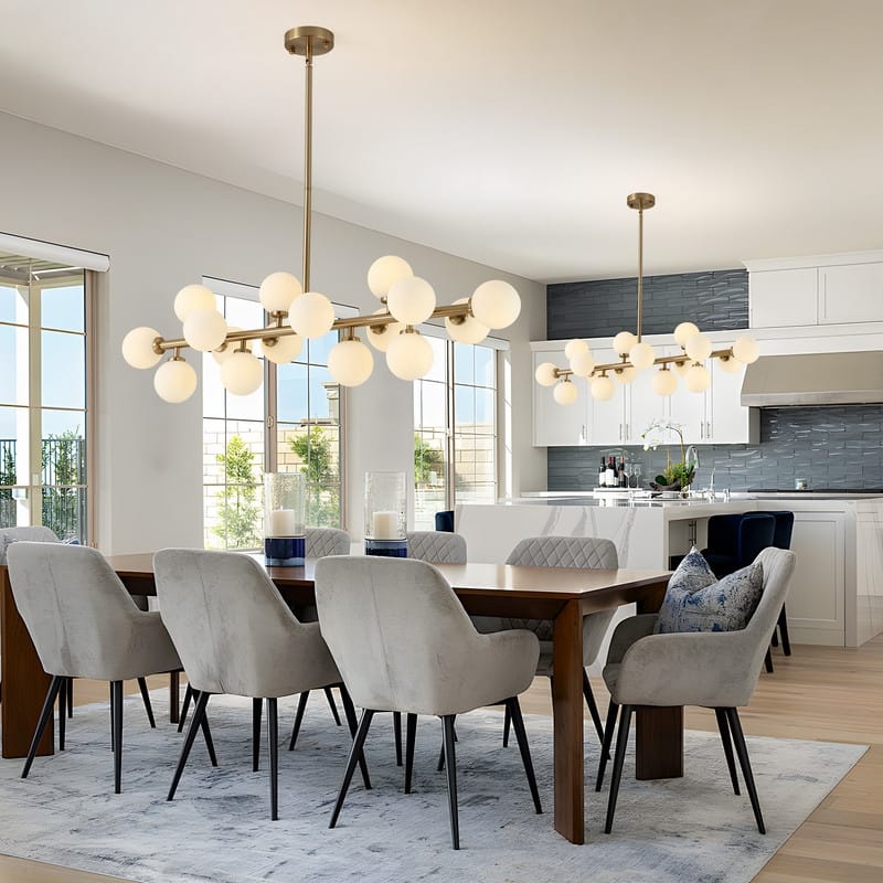 40 in. Linear Mid Century Modern Chandelier 16-Light Gold Brass Sputnik Pendant Light with Frosted Glass Globe for Dining Room
