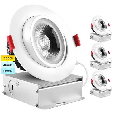 Luxrite 4" Adjustable Gimbal LED Recessed Light 3 Color Option 3000K 4000K 5000K 11W 1000lm Dimmable Damp Rated 4 Pack