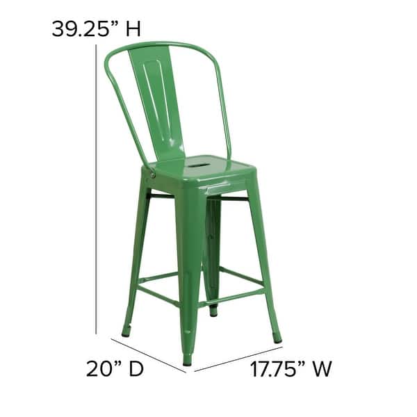 dimension image slide 8 of 9, 24'' High Metal Indoor-Outdoor Counter Height Stool with Back