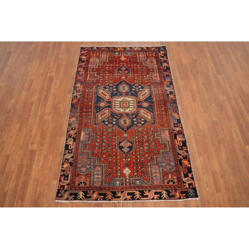 Hand Knotted Oriental 100% Wool Carpet Traditional Medallion Oranges & Rust Hamedan Area Rug - 6' 8'' X 4' 0''