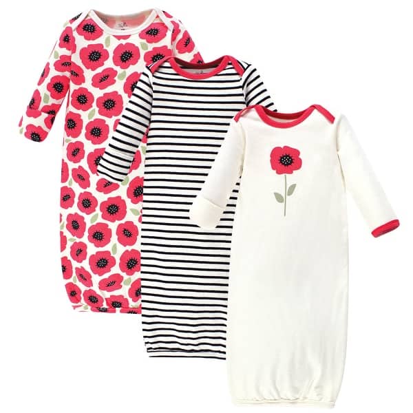 slide 1 of 1, Touched by Nature Baby Girl Organic Cotton Long-Sleeve Gowns 3pk, Poppy 0-6 Months - Poppy