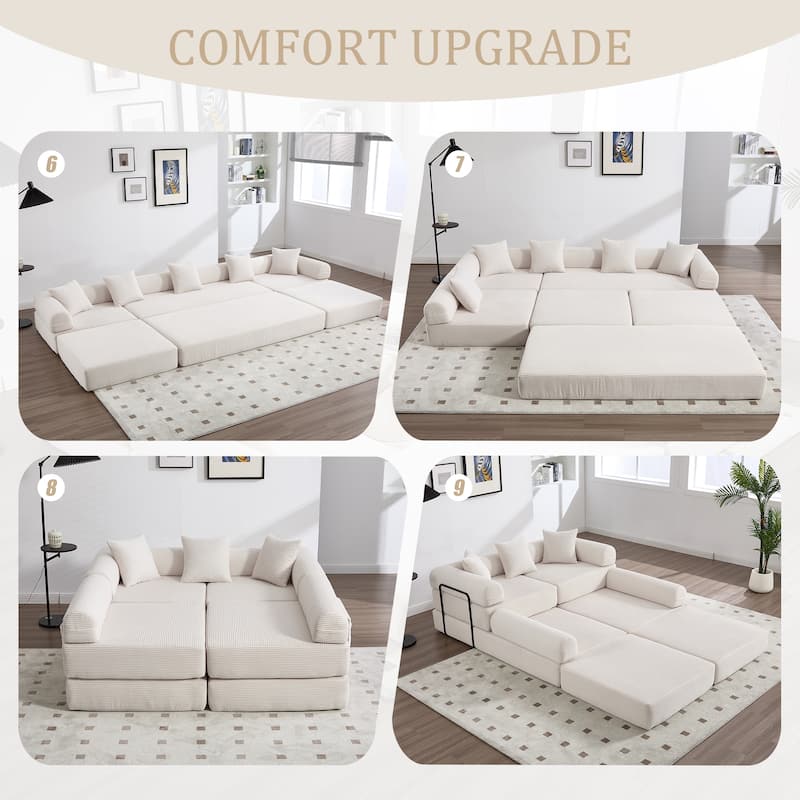 HOMEFUN Corduroy Upholstered Convertible Folding Sofa Bed with Fixed Frame and Pillow Back Handrail
