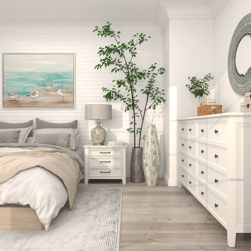 Cream Mother of Pearl Shell Handmade Tall Mosaic Decorative Vase with Blue Accents