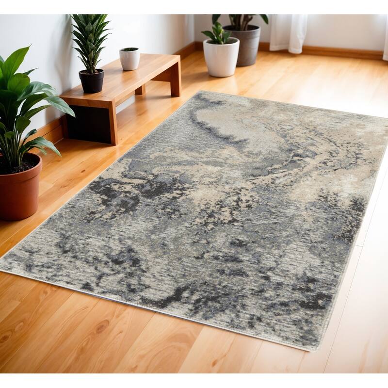 Cakux Power Loomed Abstract Modern Stain Resistant Area Rug By HomeRoots - 70' X '46' X '0.5 - Oxford Blue - Rectangle