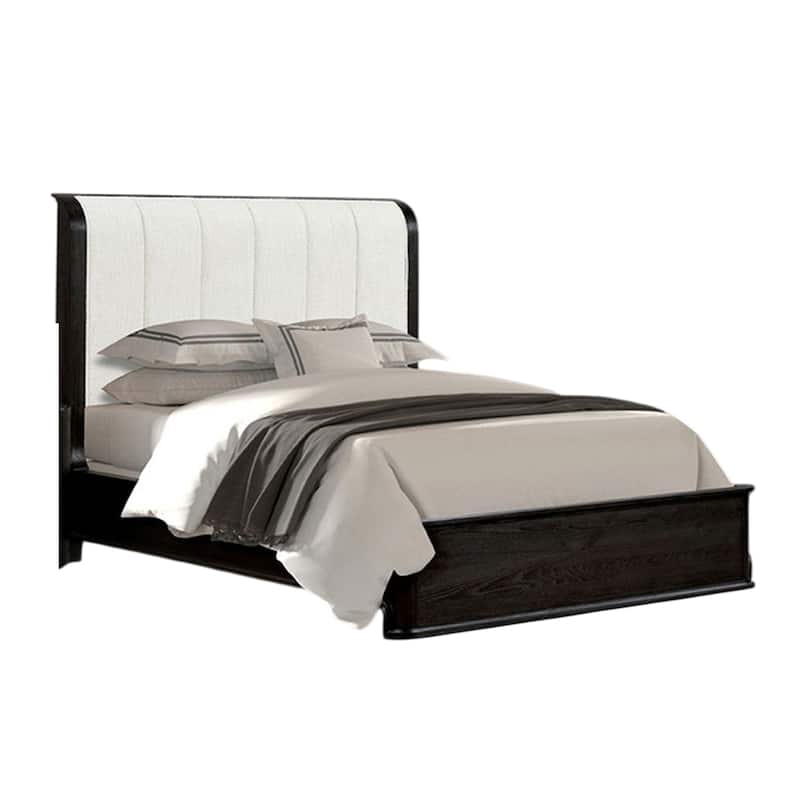 Osko King Bed, Vertical Channeled White Upholstered Headboard, Black