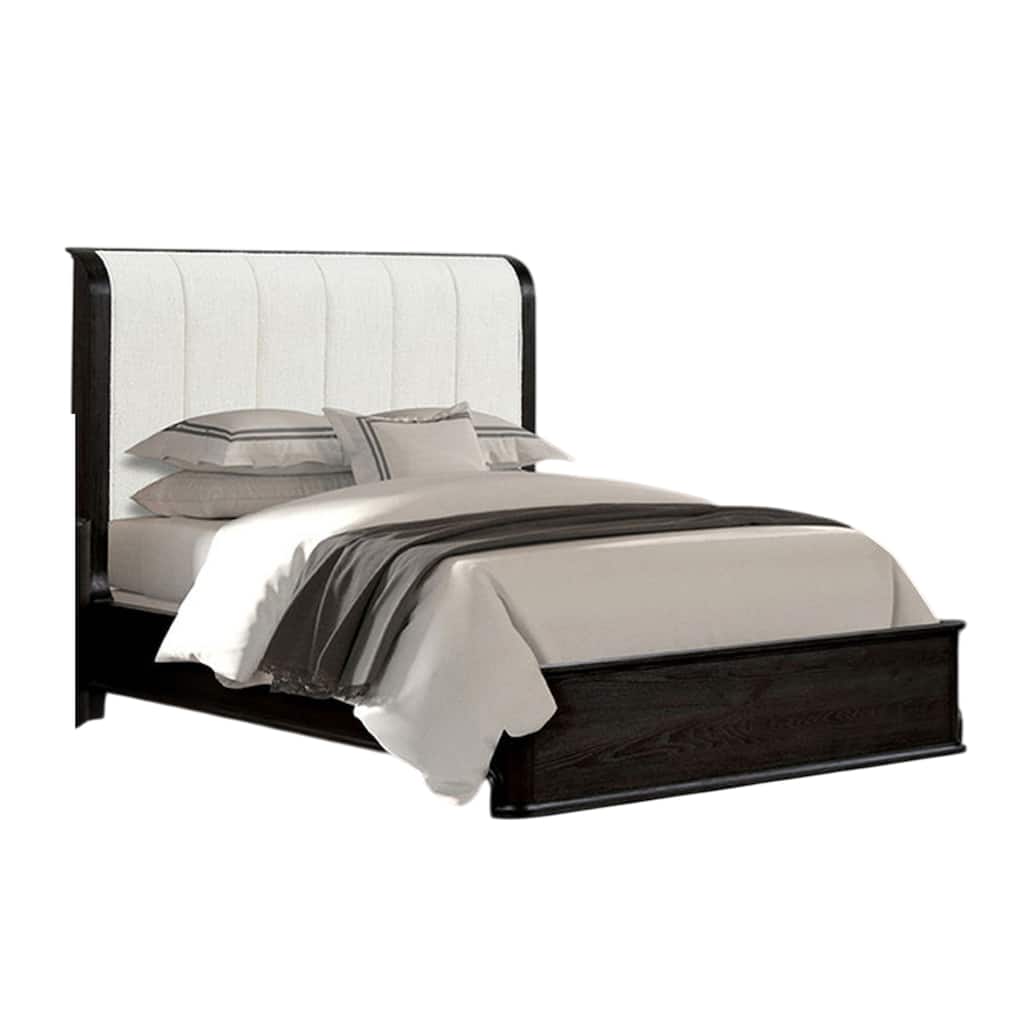 Osko King Bed, Vertical Channeled White Upholstered Headboard, Black