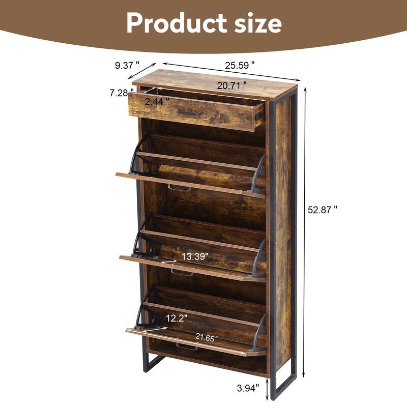 25.6" Slim Shoe Storage Cabinet with 3 Flip Drawers and 1 Drawer, Freestanding Entryway Shoe Organizer for Small Spaces