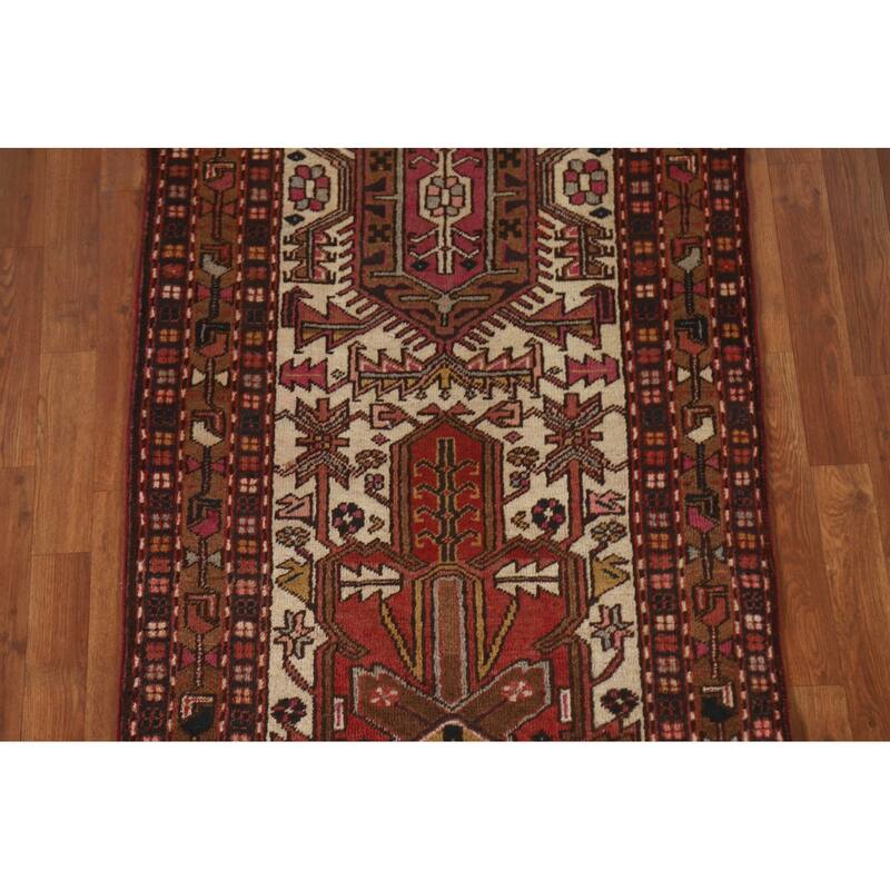 Geometric Heriz Serapi Indian Runner Rug Hand-knotted Wool Carpet - 3'1"x 10'8"