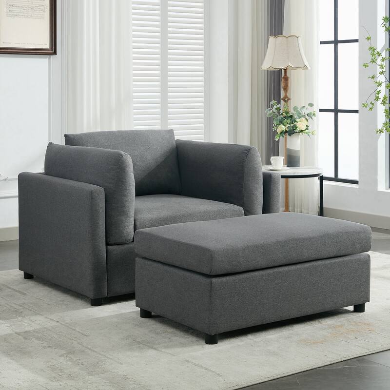 Roomfitters 50" Oversized Armchair with Ottoman, Modern Accent Chair, Lumbar Support, Reading Sofa for Bedroom