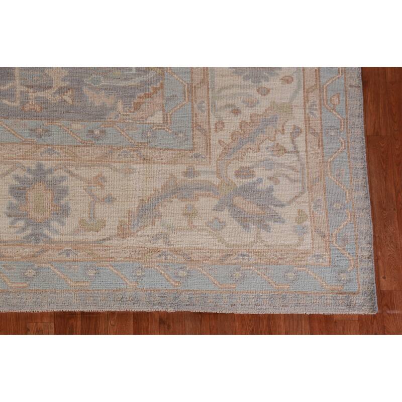 Hand Knotted Oriental 100% Wool Carpet Transitional All-Over Greys & Charcoal Oushak Area Rug - 13' 10'' X 10' 1''