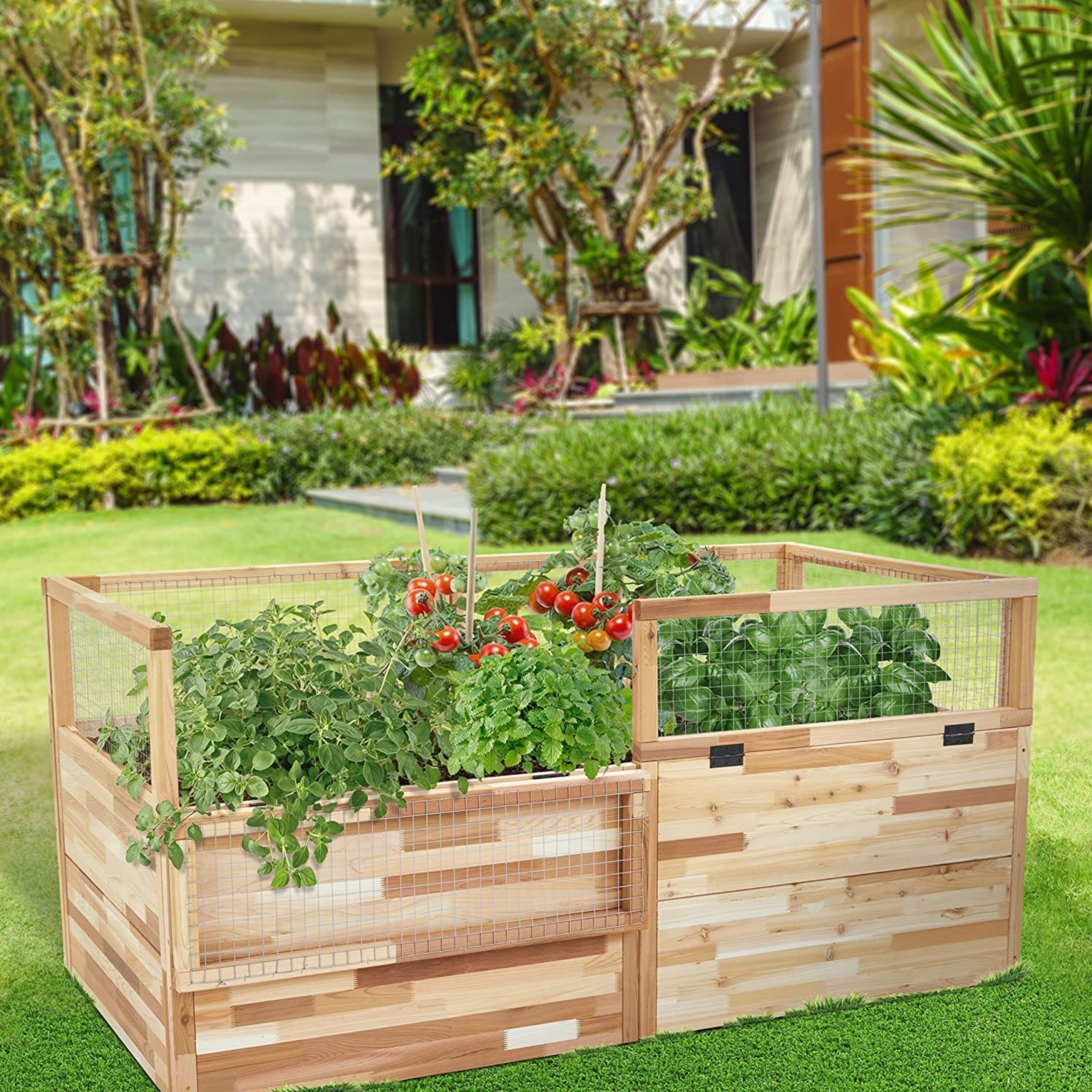 Jumbl Raised Garden Bed, Elevated Wood Garden Box with Fence - Bed