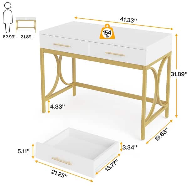 41" Computer Desk with Two Drawers, Modern Study Writing Desk with Storage