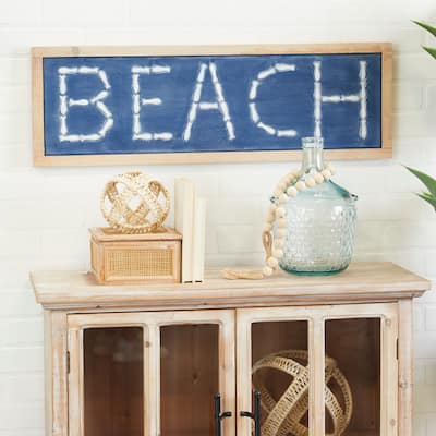 White Metal Beach Sign Wall Decor with Brown Frame