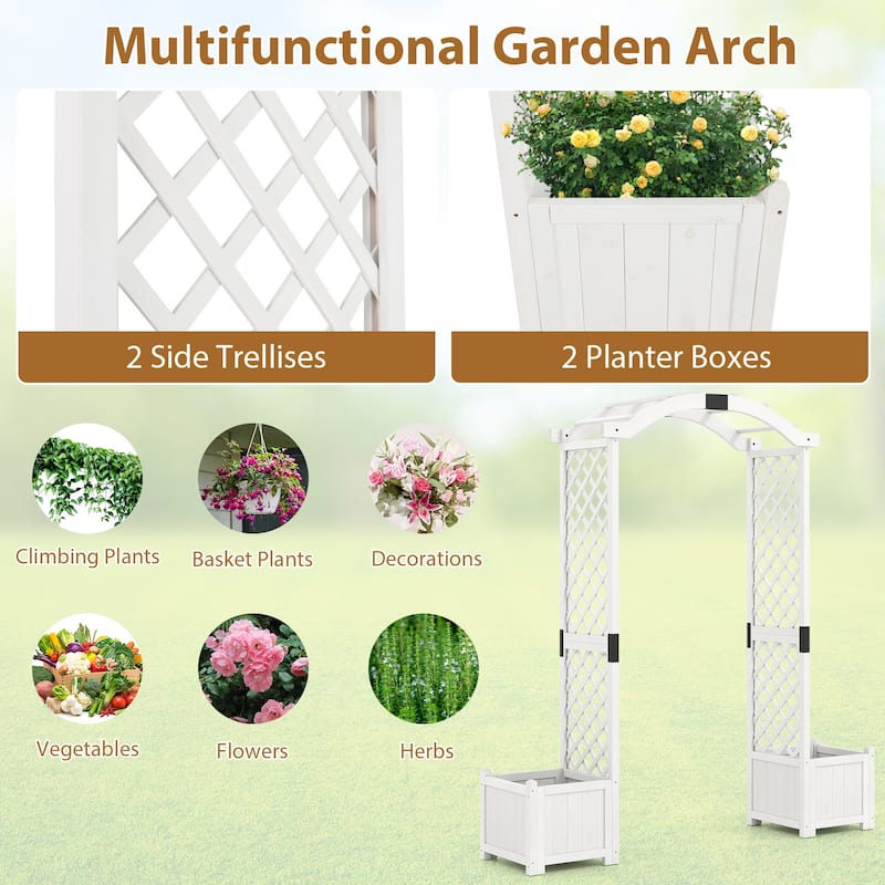 Gymax Garden Arbor w/ Planter Wooden Planter Arch w/ Trellis White