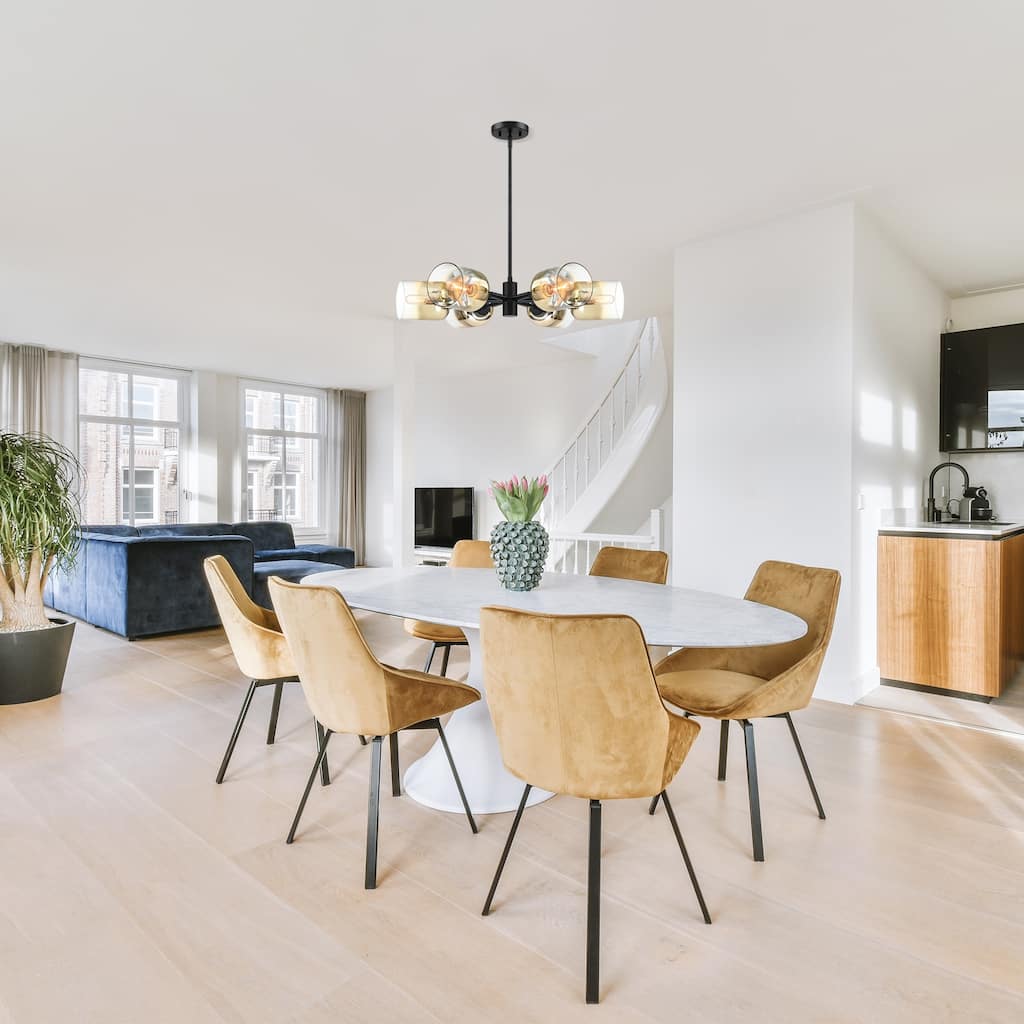 Gatsby 6-Light Matte Black Mid-Century Modern Geometric Chandelier for Dining Rooms - 28