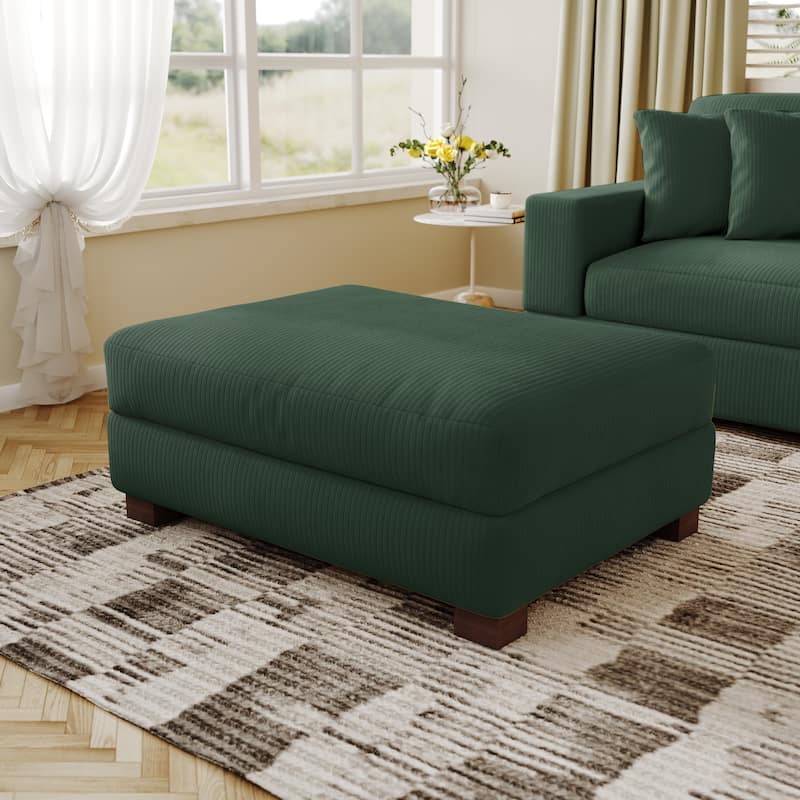 Modern Oversized striped Corduroy Ottoman - 17.85" H - Hunter Green