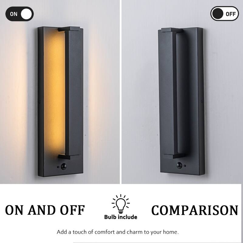 Modern Motion Sensor Outdoor Wall Light Integrated LED Wall Sconce Matte Black Iron Exterior Light Fixture for Porch(2Pack)