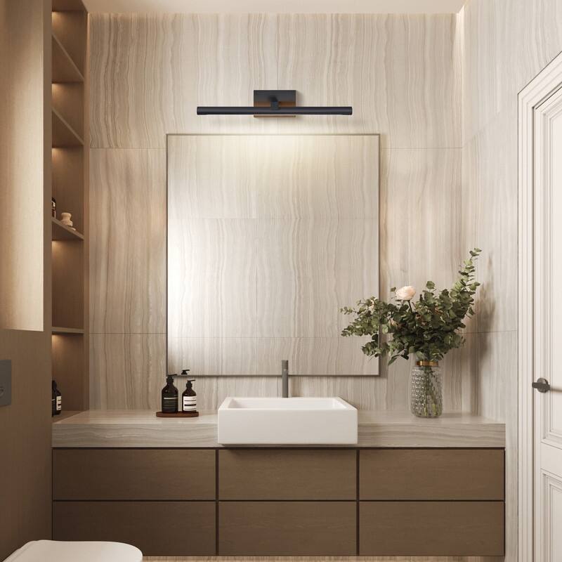 KAYLA 18in / 24in Straight Bar Mirror Vanity Light, Modern Wall Sconce for Bathroom, Black / Brass