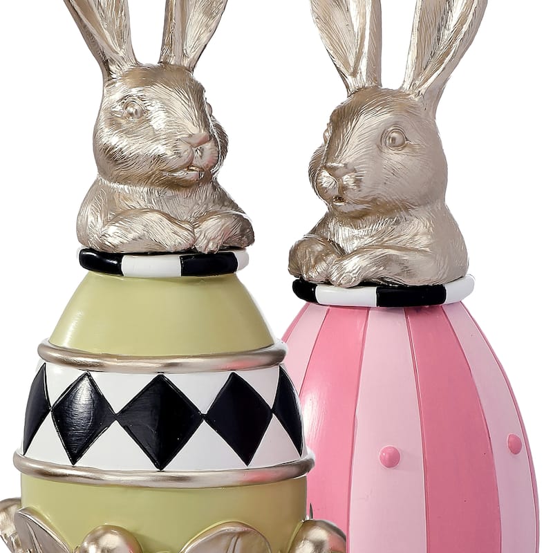 13.5" Resin Garden Bunny Egg Topiary Set of 2