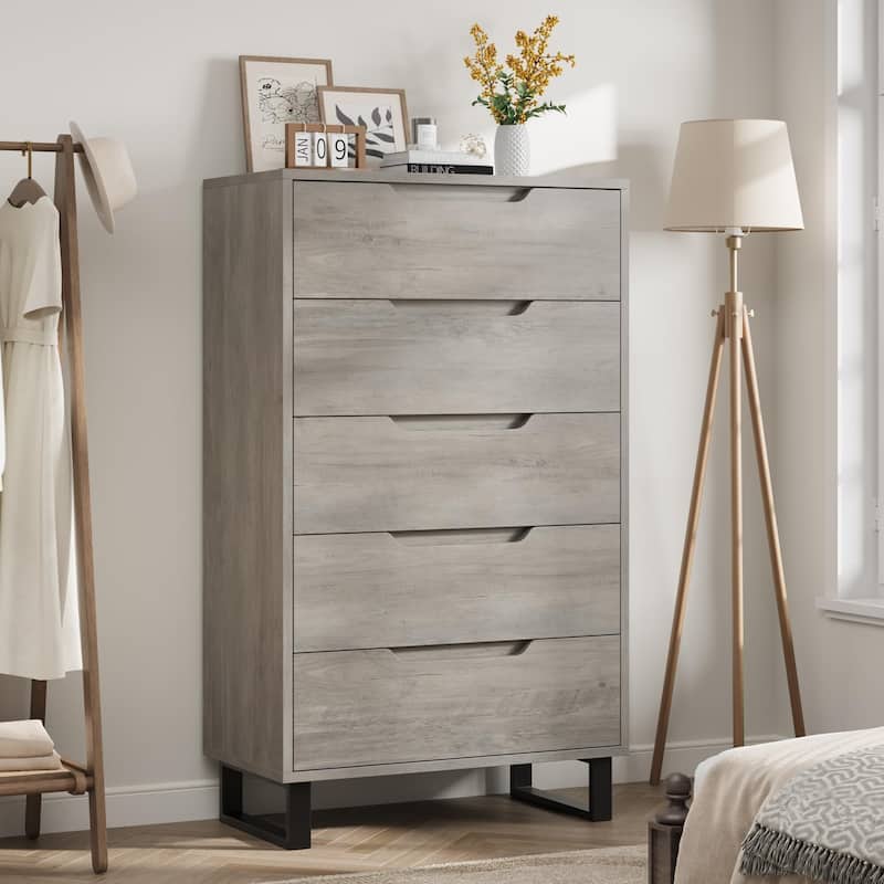 5 Dresser for Bedroom, 50" Tall Dresser, Freestanding Vertical Drawer with Storage, Wooden Closet Chest Storage - Grey