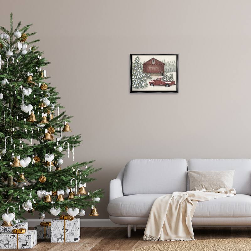 Stupell Winter Pine Tree Farm Framed Floater Canvas Wall Art Design By Linda Spivey