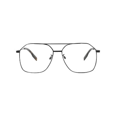 McQ Alexander McQueen Aviator-Style Metal Optical Frames, Transparent Lens, Matte Black Frame