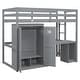 preview thumbnail 8 of 12, Wood Twin Size Loft Bed with Desk & Wardrobe, Space-Saving High Loft Bed Frame with Storage Drawers for Kids Teens Adults, Grey