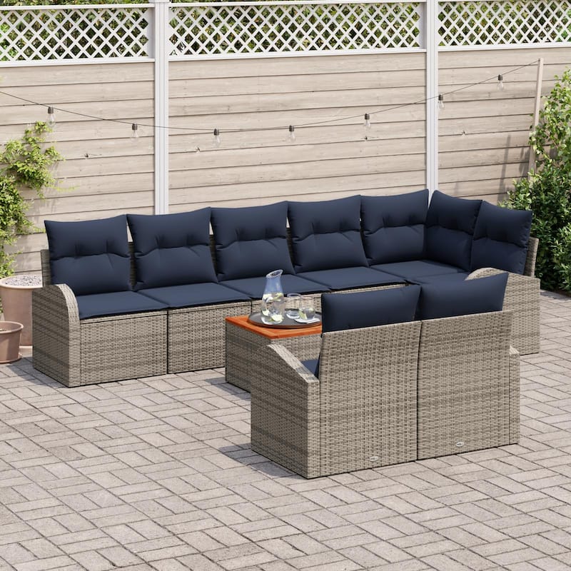 vidaXL 9 Garden Sofa Set with Cushions Black/Grey Poly Rattan - 113.8 x 48.8 x 27.2