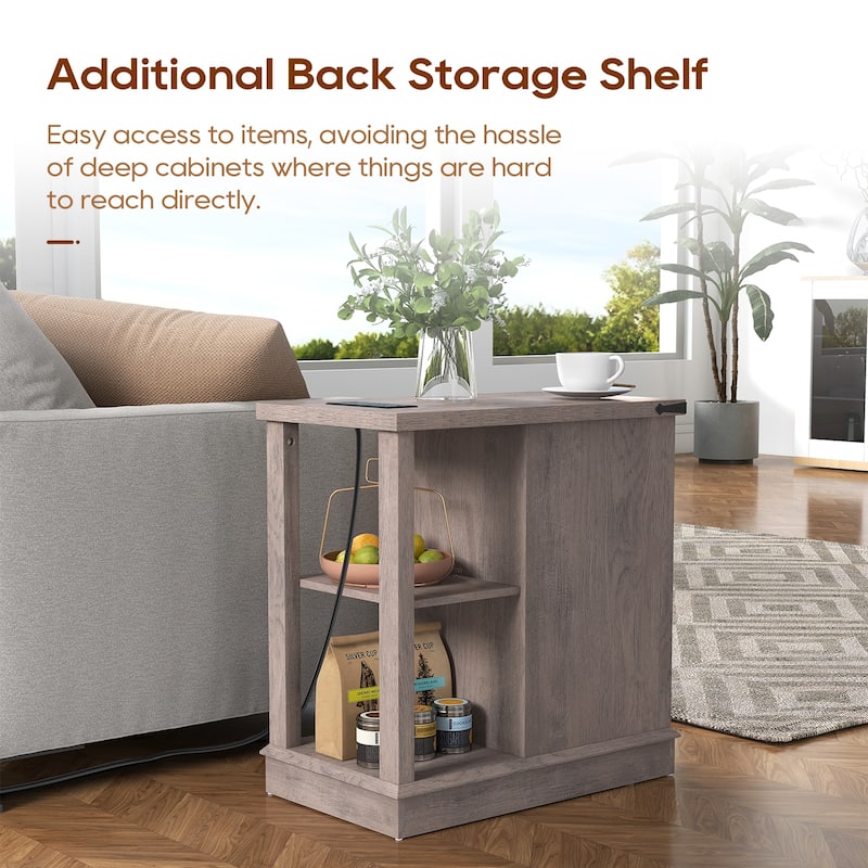 Side Table with Charging Station with Storage Shelf and Drawers