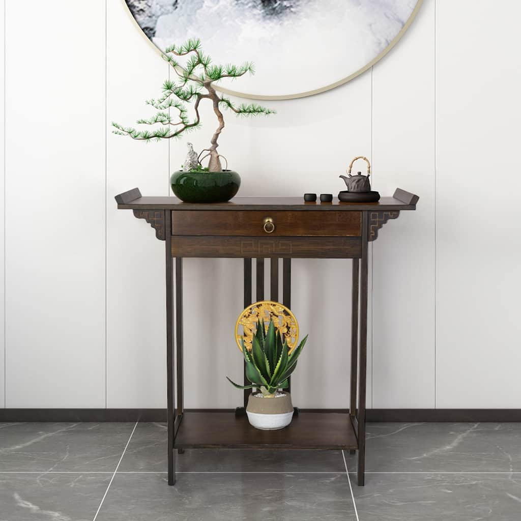 Bamboo Console Table Entryway Sofa Table Hallway Table with Drawer - 32"x13"x33"
