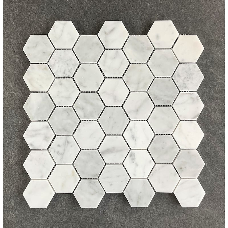 2" Hexagon Natural Marble Mosaic Tiles - Case (10 Sheets) - White Carrara
