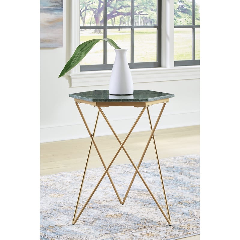 Signature Design by Ashley Engelton Green Accent Table - 21"W x 18"D x 24"H - 21"W x 18"D x 24"H - Gold - Marble
