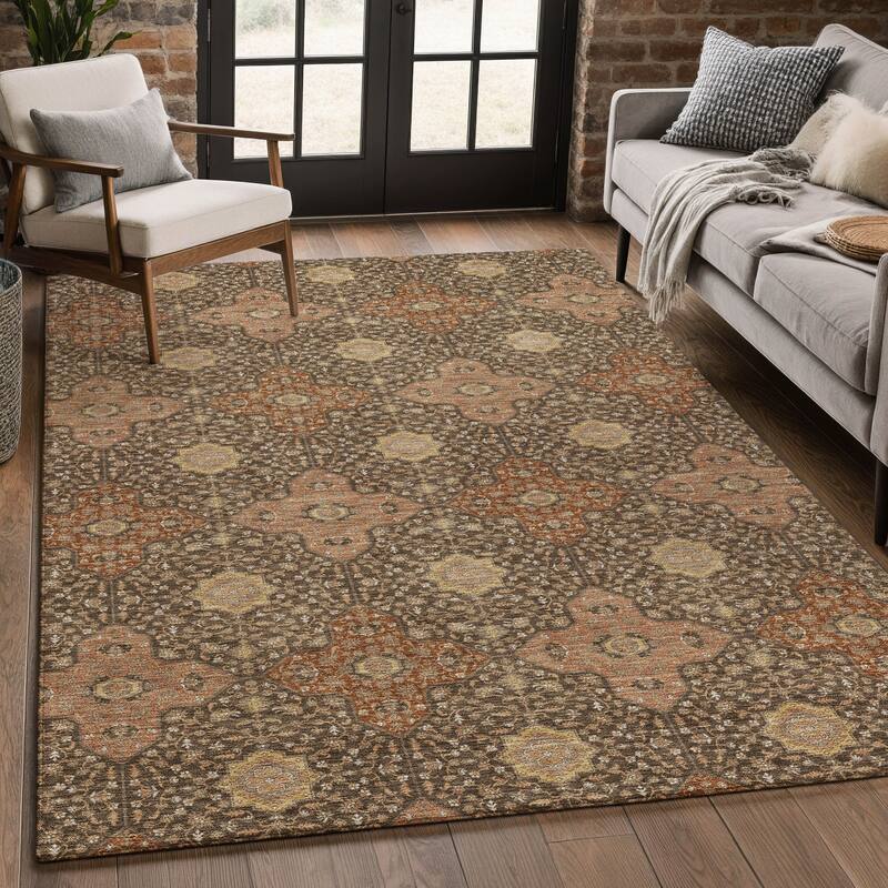 Machine Washable Indoor/ Outdoor Traditional Columbus Chantille Rug