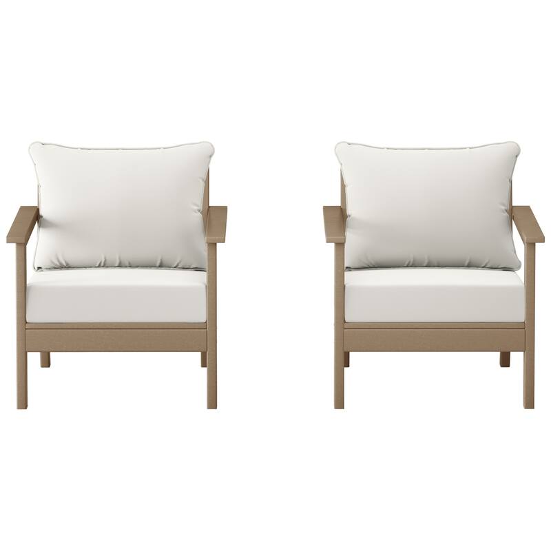 Birchwood All Weather HDPE Outdoor Patio Weathered Wood Deep Seating Conversation Set With Cushions (2-Piece)