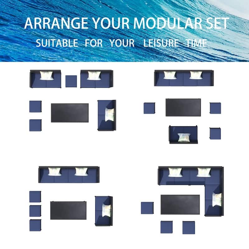 Modern Outdoor 7-piece All-weather Rattan Sofa Set with Waterproof Seat Cushion
