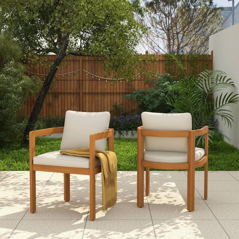 Outdoor 2-piece Wood Chairs With Large U-shaped Backrests